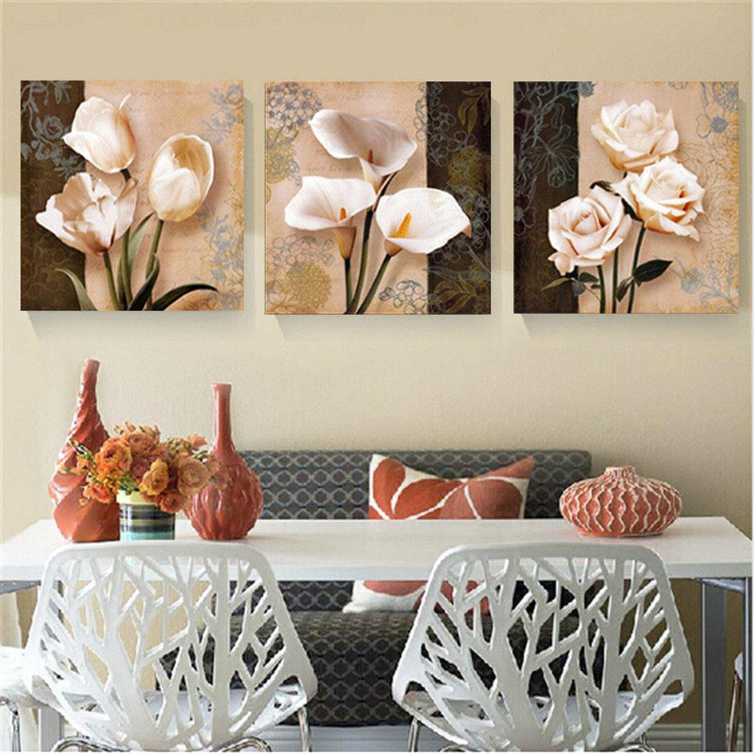 3Pcs Orchid Rose Flower Combination Painting On Canvas Frameless Drawing Home Wall Decor Paper Art (S)