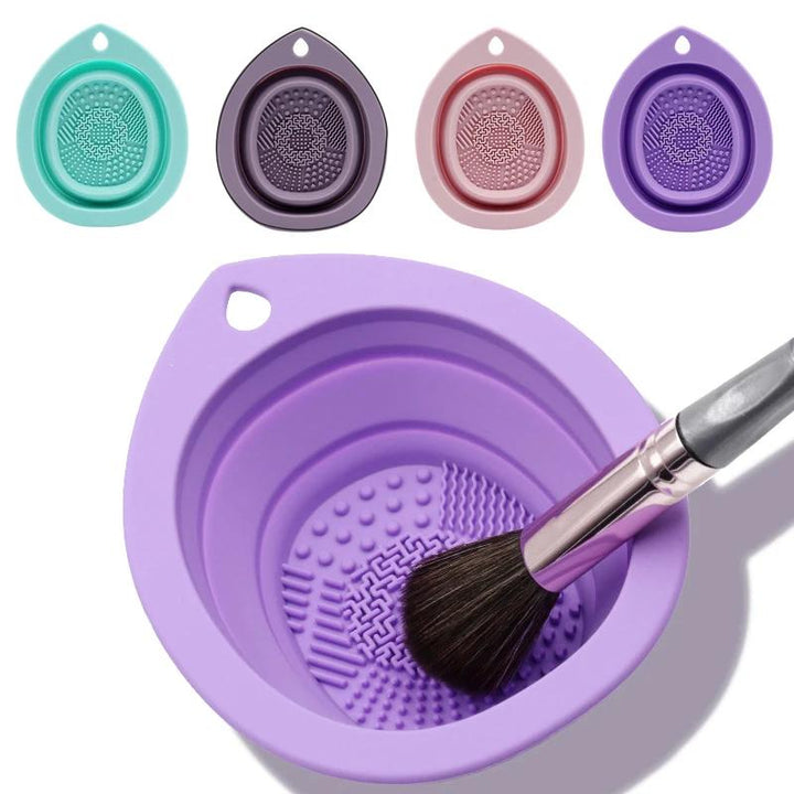 Silicone Makeup Brush Cleaner: Portable Folding Wash Bowl & Scrubber Mat