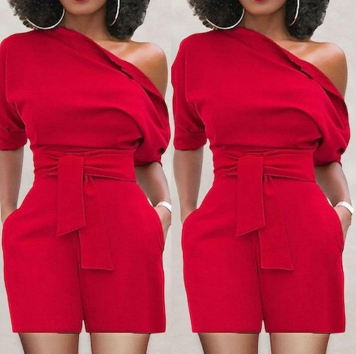 Women's Shoulder Button One-piece Shorts Suit