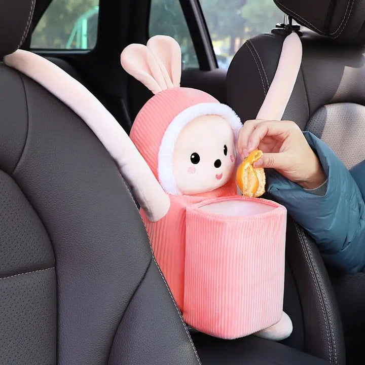 Cute Square Car Trash Bin - No-Lid Hanging Storage for Car Interiors