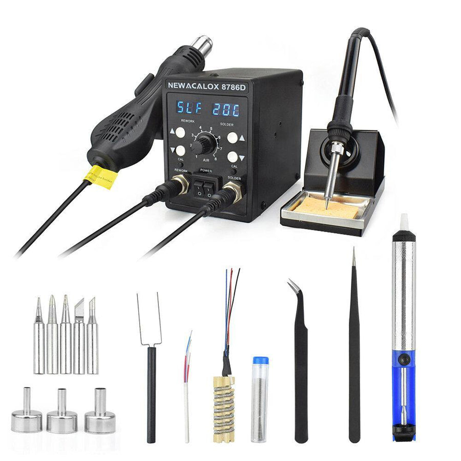 NEWACALOX 8786D 750W Digital 2 In 1 SMD Rework Soldering Station Repair Welding Soldering Iron Set PCB Desoldering Tool - MRSLM