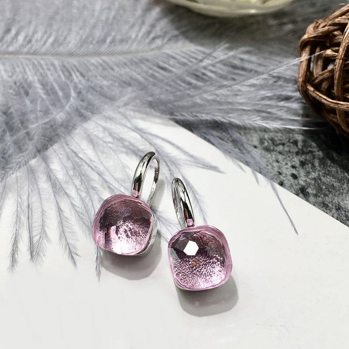 Colored Stone Natural Crystal Women's Earrings Diy French