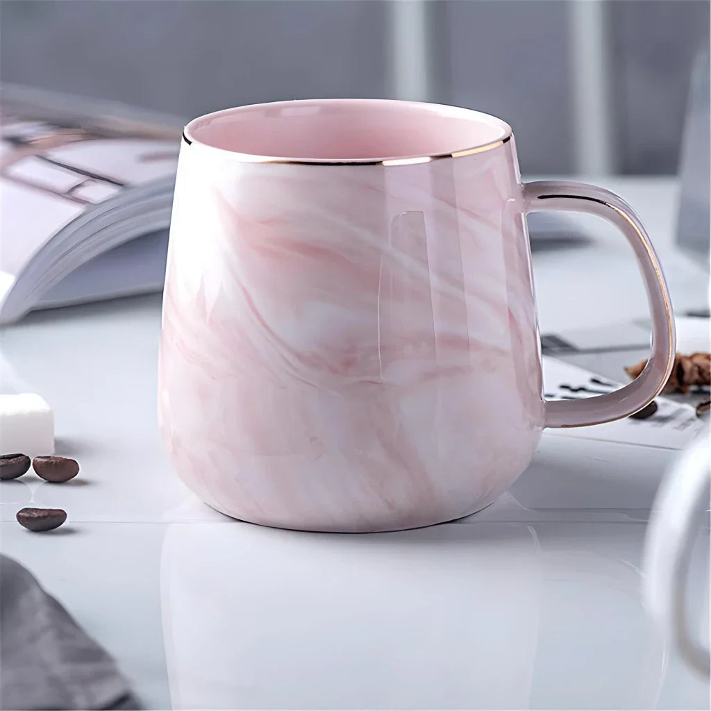 Marble Pattern Ceramic Mug with Gold Rim