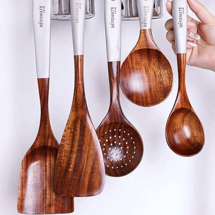 Wooden Kitchen Utensils Set Appliances Special Non-stick Set Pure Natural Teak Solid Wood Long Handle Shovel Tools