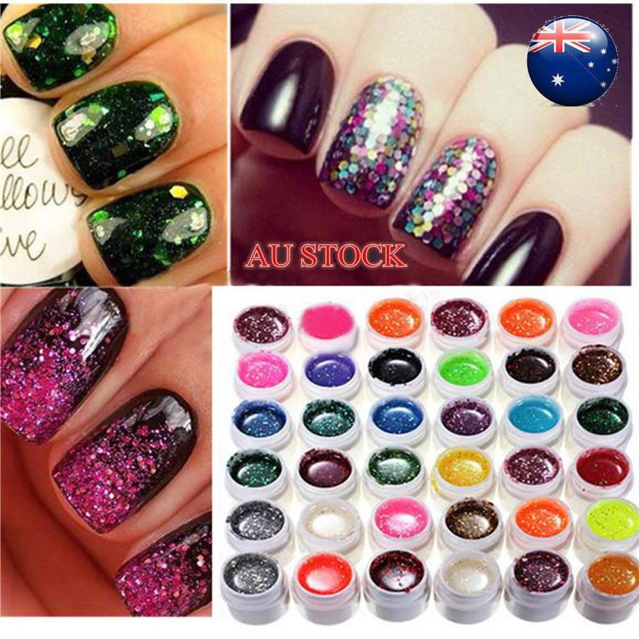 36 Color Glitter Powder UV Gel Extender Nail Art Design Set - MRSLM