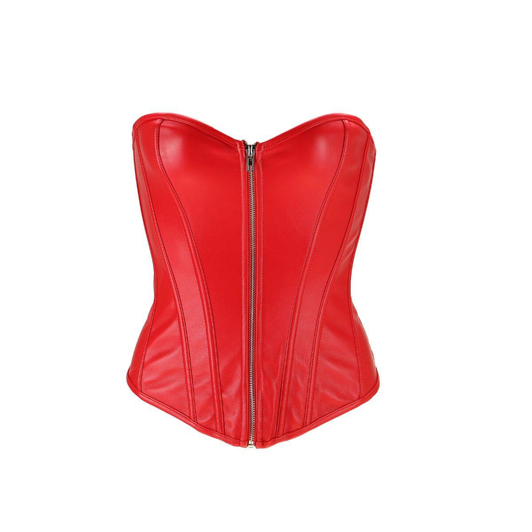 M-3XL Women Party Bustier Overbust Leather Steampunk Corset Gothic Shaper Bustier Zipper Zip Up