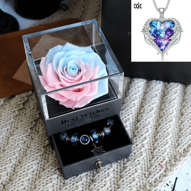 Valentines Day Gift Women Rose Jewelry Box Dried Flower Real Flowers Eternal Roses In Box - MRSLM