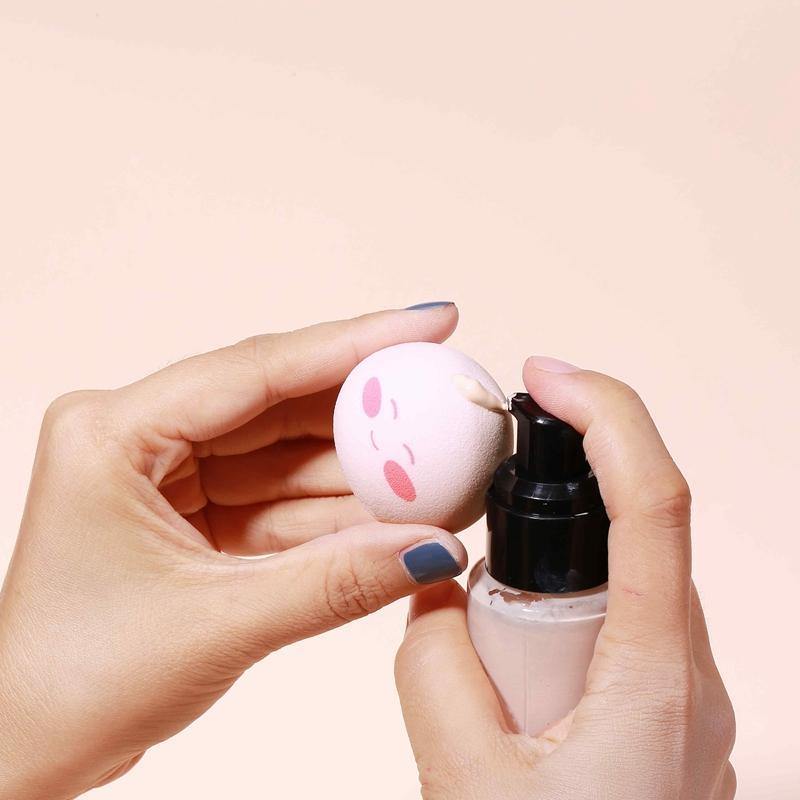 3PCS/SET makeup puff  sponge by WODWOD pink color peach shape with smile printing wet dry use maekup water drop sponge