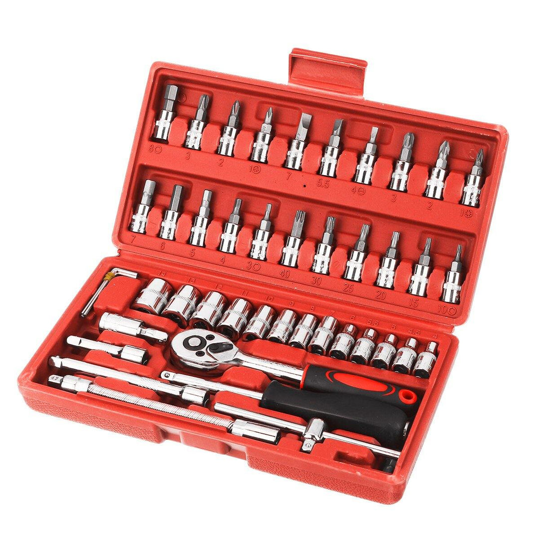 46pcs Socket Ratchet Screwdriver Wrench Set 1/4 Drive Flexible Car Repair Tool - MRSLM