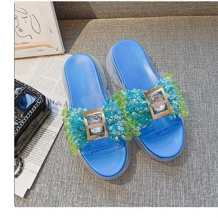 Women's Platform Flat Sandals With Rhinestones