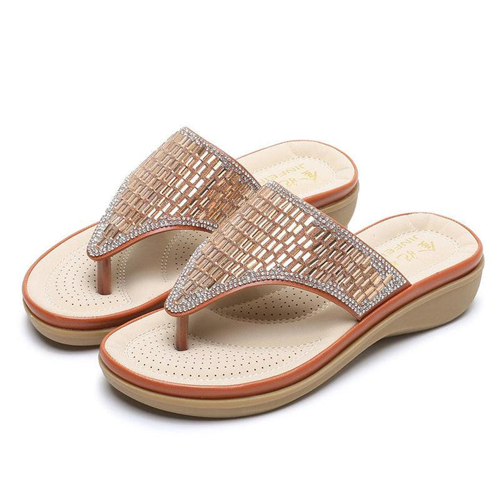 Flat bottom slope and bohemian rhinestone sandals