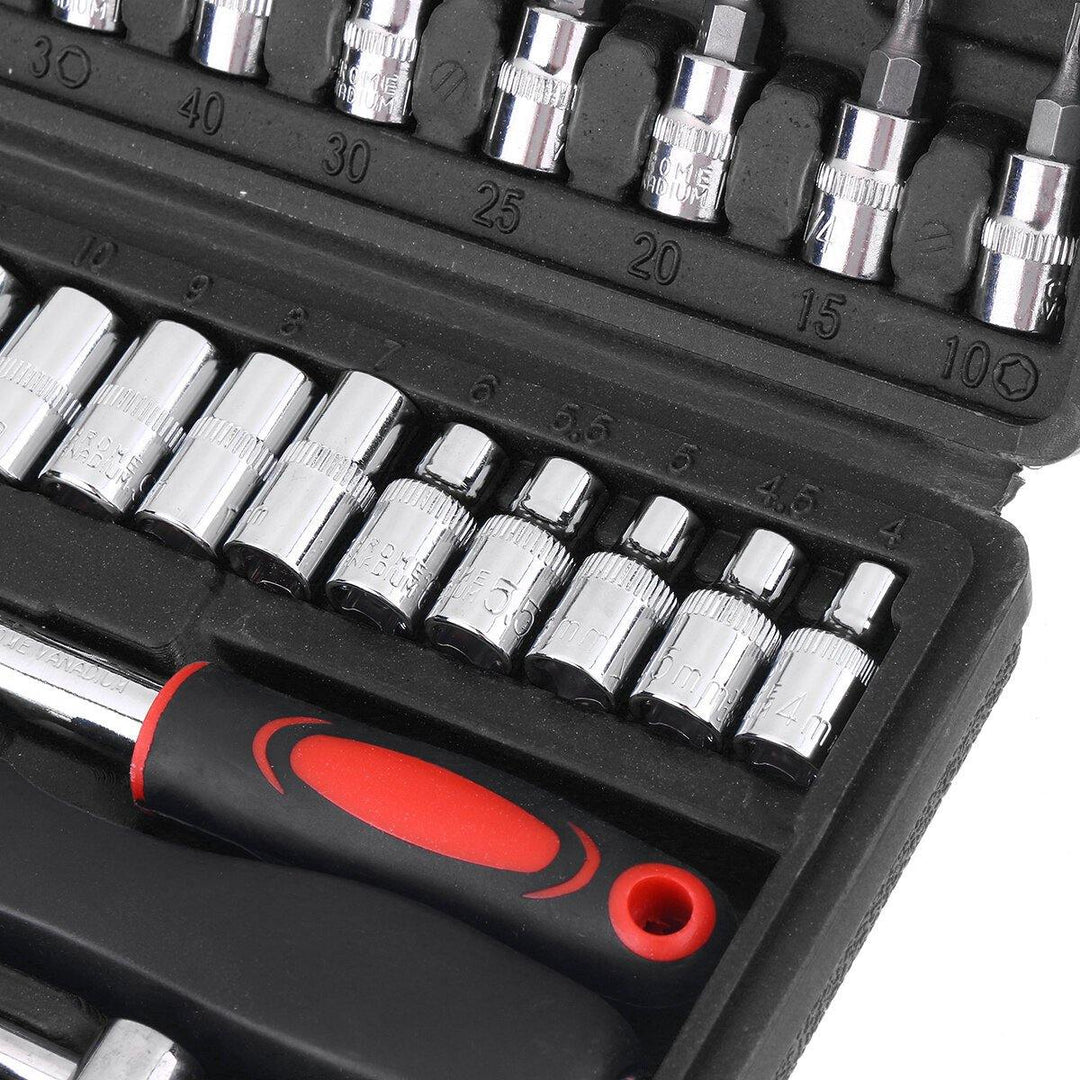 46pcs Socket Ratchet Screwdriver Wrench Set 1/4 Drive Flexible Car Repair Tool