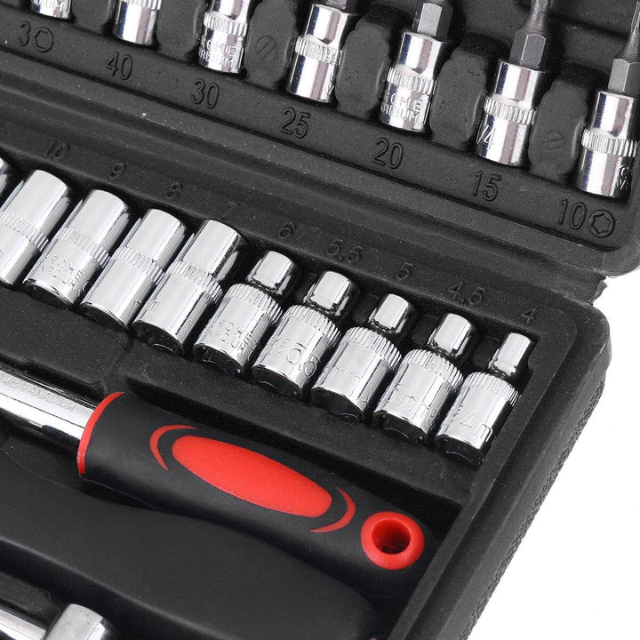 46pcs Socket Ratchet Screwdriver Wrench Set 1/4 Drive Flexible Car Repair Tool