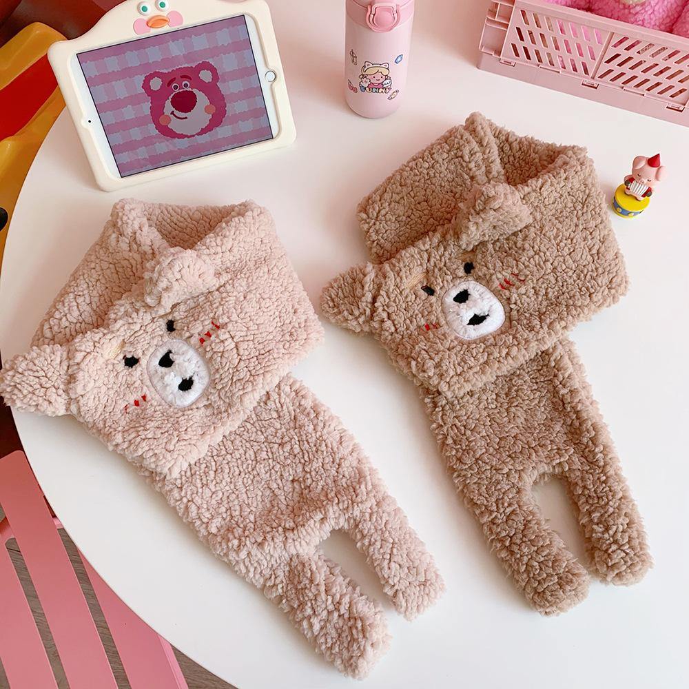 Winter Women Novelty Warm Cute Bear Plush Scarf Lamb Wool