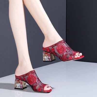 Lazy Lowheeled Leather Slippers Soft Leather Sandals And Slippers Female Fish Mouth Gold Midheel Shoes