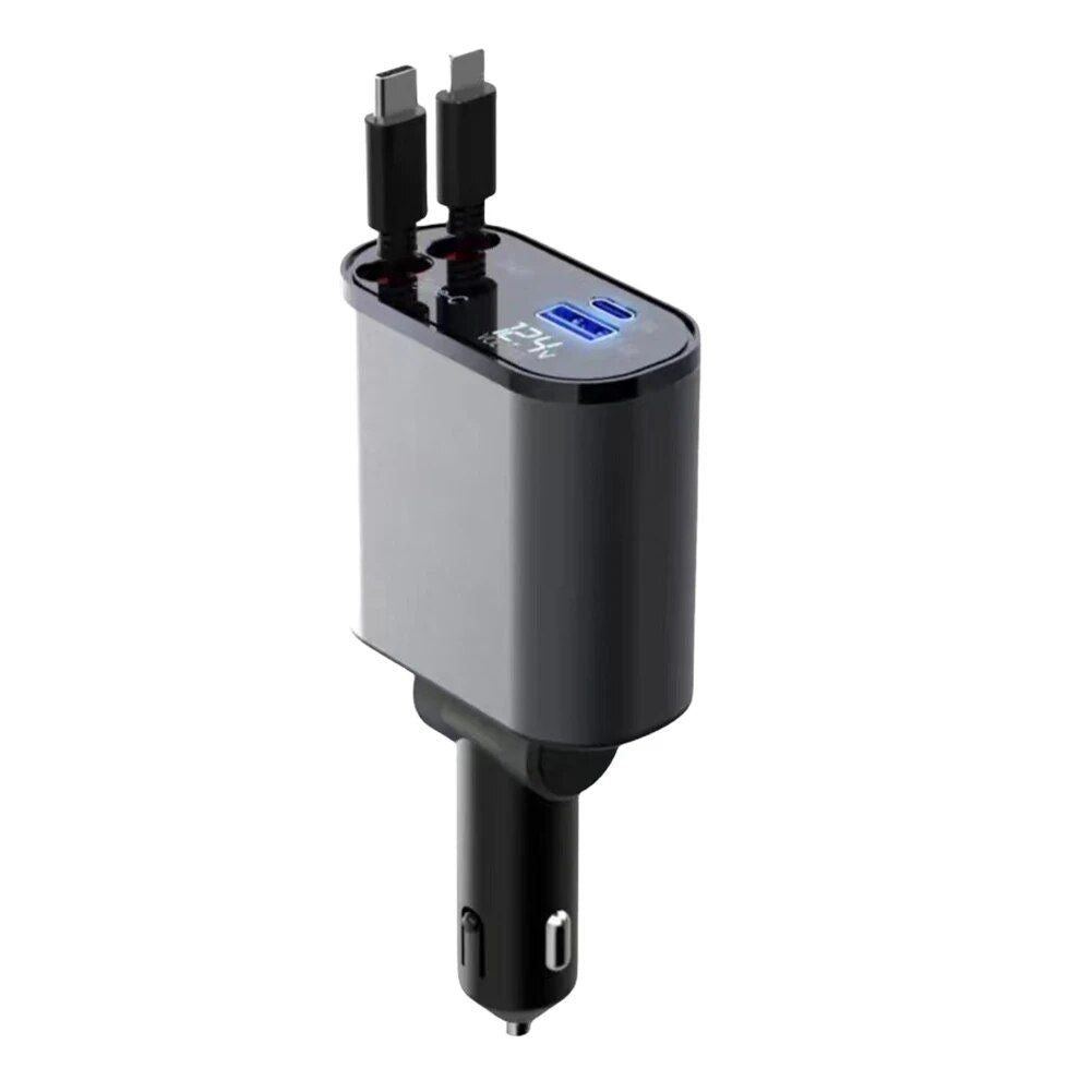 4-in-1 USB Car Fast Charger with PD QC3.0 & Digital Display