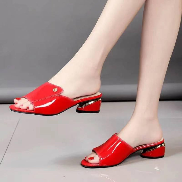 Lazy Lowheeled Leather Slippers Soft Leather Sandals And Slippers Female Fish Mouth Gold Midheel Shoes