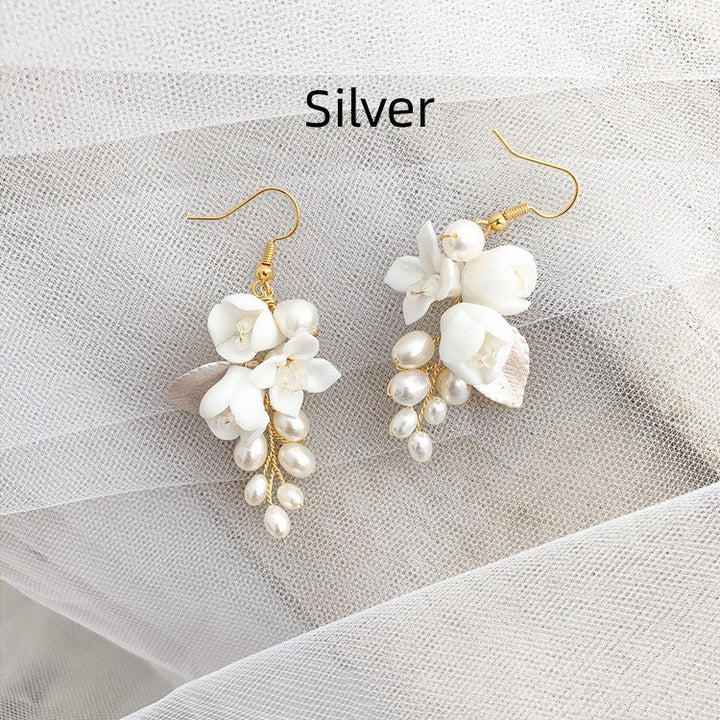 Earrings White Ceramic Flower Earhook