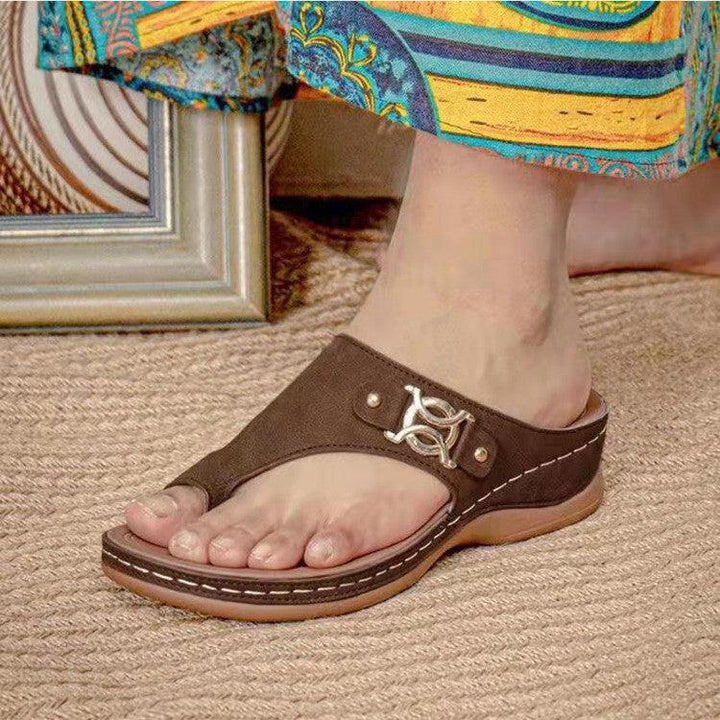 Large Size Sandals Women Summer Casual Flip Flops Wedge Heel Metal Decorative Women's Shoes