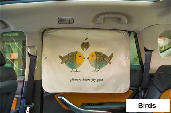 Cute Cartoon Linen Car Sun Shade Curtain for Windshield and Side Windows - 70cm x 50cm