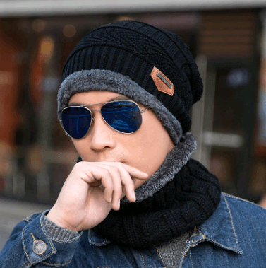 Winter Knitted Hat Crossed Cap Scarf Neck Warmer - MRSLM