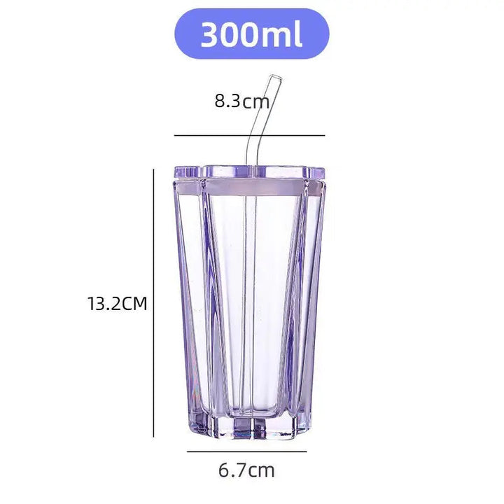 Starlight Gradient Glass Mug with Straw and Lid