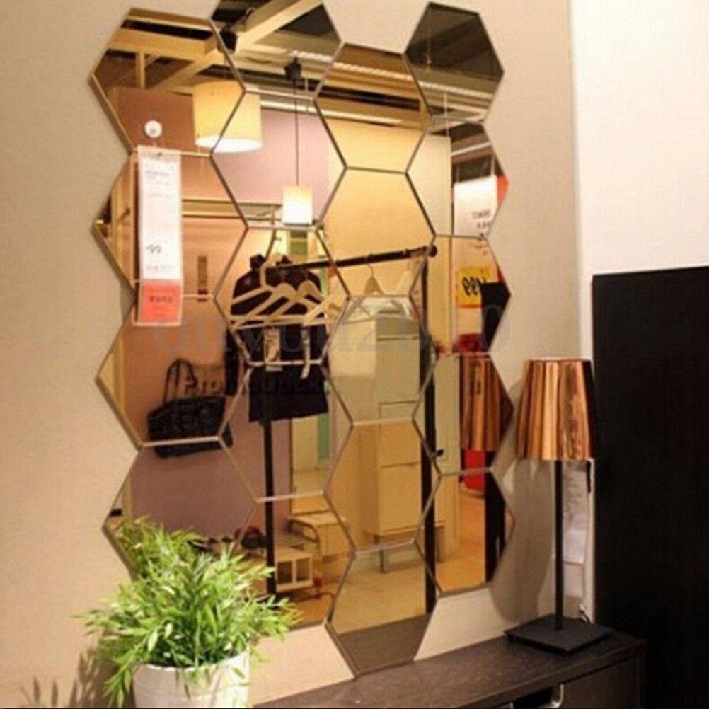 12PCS 3D Mirror Hexagon Vinyl DIY Removable Wall Sticker Art Decal Home Decor