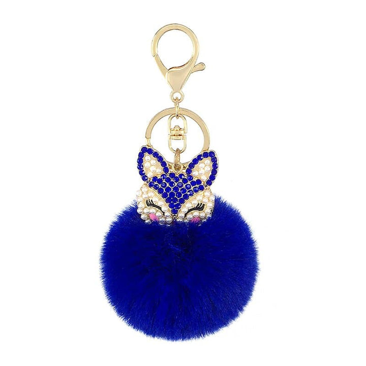 Women's Rhinestones Decorated Fox Fur Ball Keychain