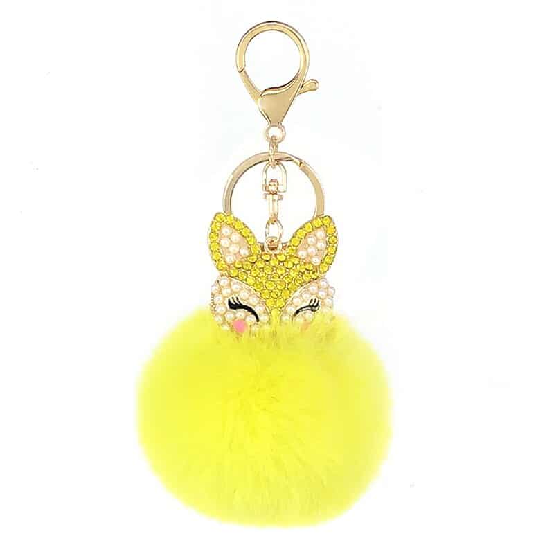 Women's Rhinestones Decorated Fox Fur Ball Keychain