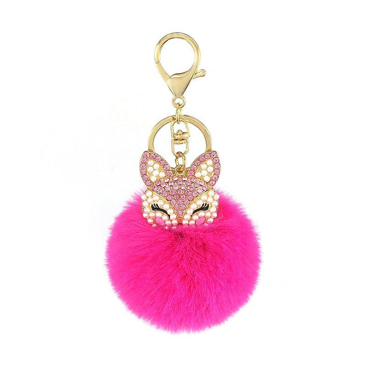 Women's Rhinestones Decorated Fox Fur Ball Keychain