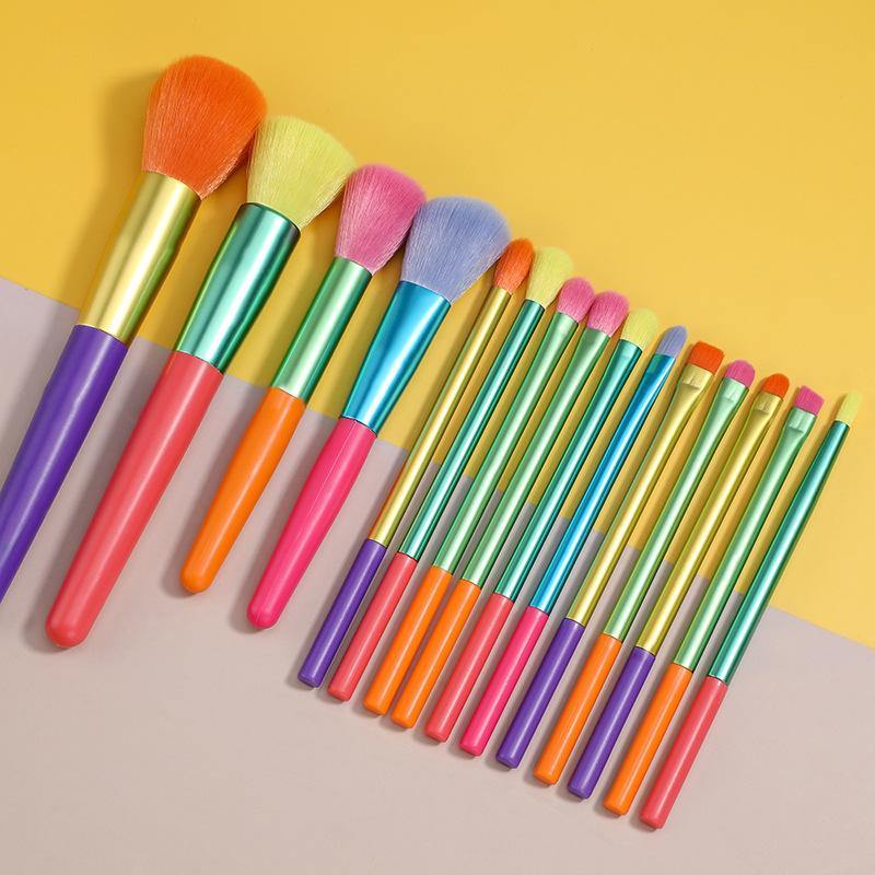 Makeup Brush Set 15pcs Multicolor Colourful Makeup Brushes (Color)