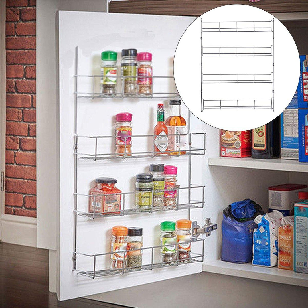 4 Tiers Kitchen Spice Jar Rack Cabinet Organizer Wall Mount Storage Shelf Bracket Holder