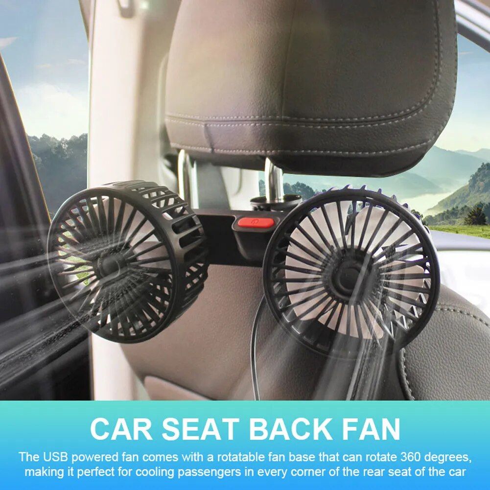 Dual Head USB Car Fan with 360¬∞ Rotation for 12V/24V Vehicles