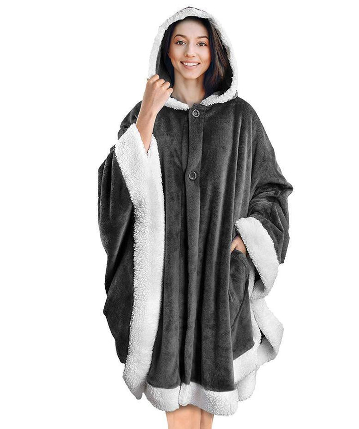 Flannel Double Pocket Soft Plush Cloak