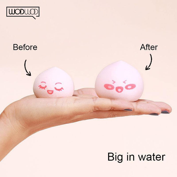 3PCS/SET makeup puff  sponge by WODWOD pink color peach shape with smile printing wet dry use maekup water drop sponge (#1)