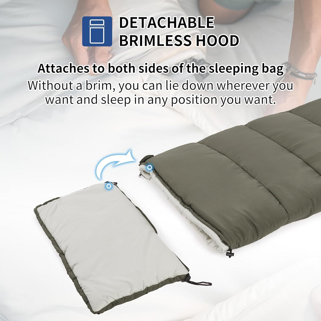 Envelope Hooded Waterproof Sleeping Bag with Detachable Cap