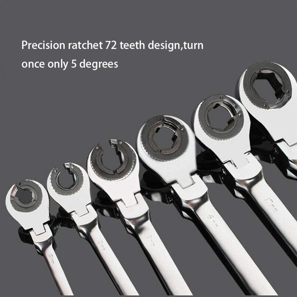 12PCS 8-19mm Fix Tubing Wrench Set Ratchet with Flex Movable Head Universal Spanner Tool Set