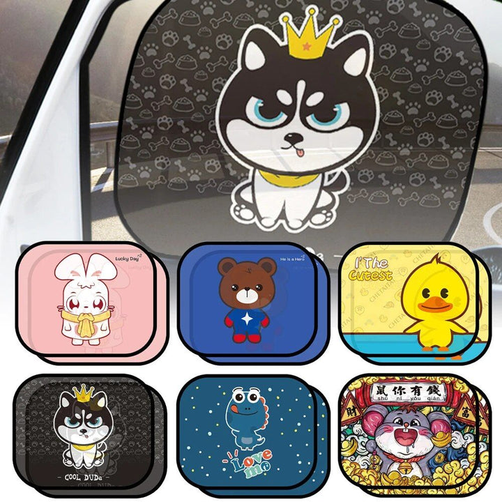 Adorable Animal Cartoon Car Window Sunshades - 2PCS, Universal Fit, Anti-UV, Privacy Protection