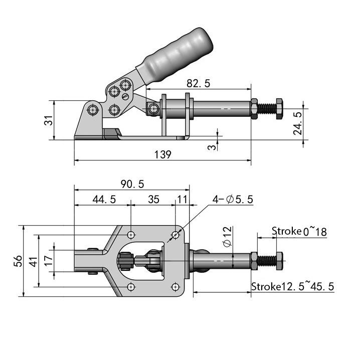 136Kg/300Lbs Quick Push Pull Type Toggle Clamp Straight Line Action Clamp 32mm Plunger Stroke