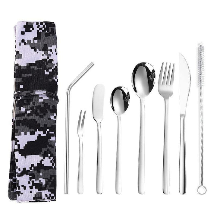 304 Stainless Steel Cutter Fork Spoon Set Portable Camouflage Western Tableware Bag Outdoor Dinnerware Set