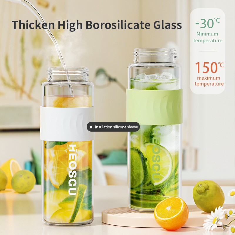 Insulated Glass Water Bottle with Tea Filter & Dual Drinking Modes