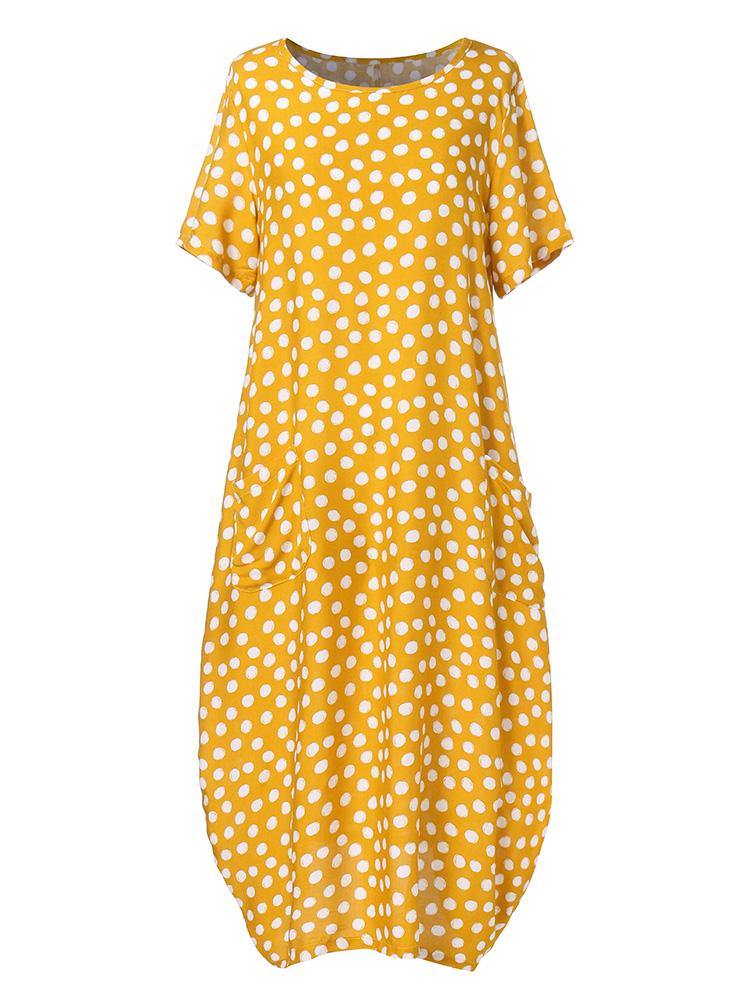 Summer Polka Dot Print Short Sleeve Plus Size Dress - MRSLM