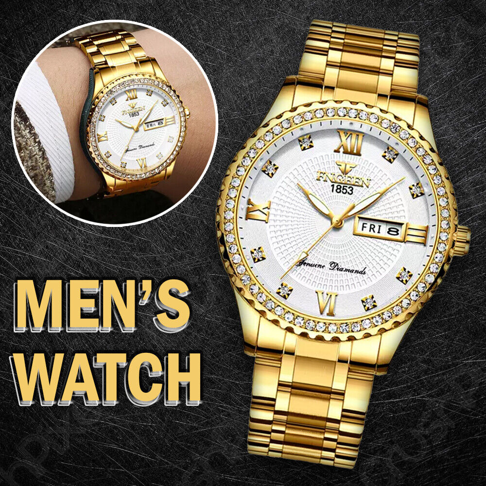 Men's Watch Gold Relojes De Hombre Classic Stainless Steel Quartz Diamond Watch