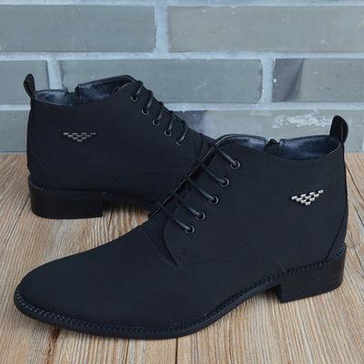 Fashion Business Casual Leather Shoes Men's Pointed Toe Short  Martin Boots