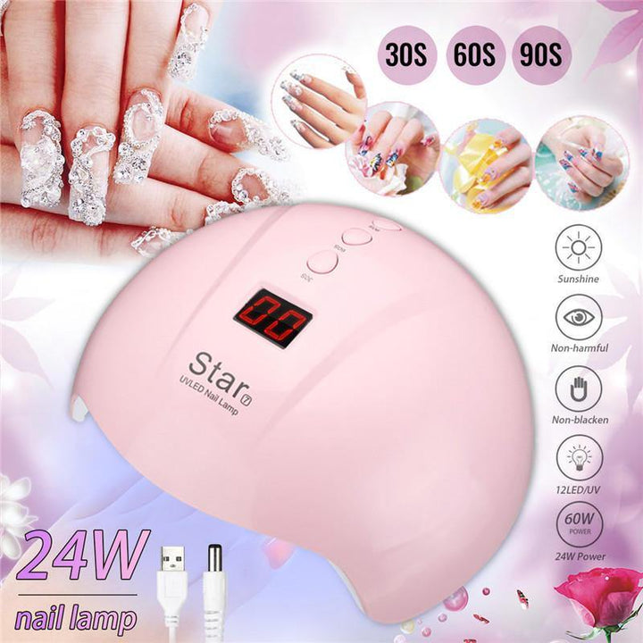 24W 12LEDs UV Nail Lamp Smart Sensing Gel Nails Polish Dryer Manicure