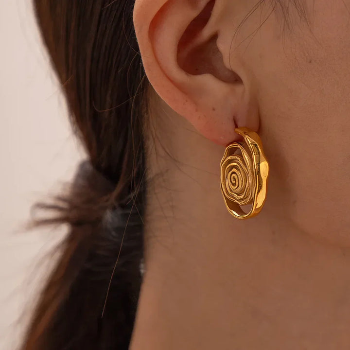 18K Gold Plated Chunky Spiral Hoop Earrings