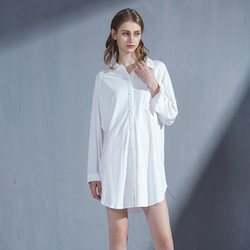 Pajamas Women's Nightdress Women Loose Plus Size Shirt Collar Cardigan Model Comfortable Homewear