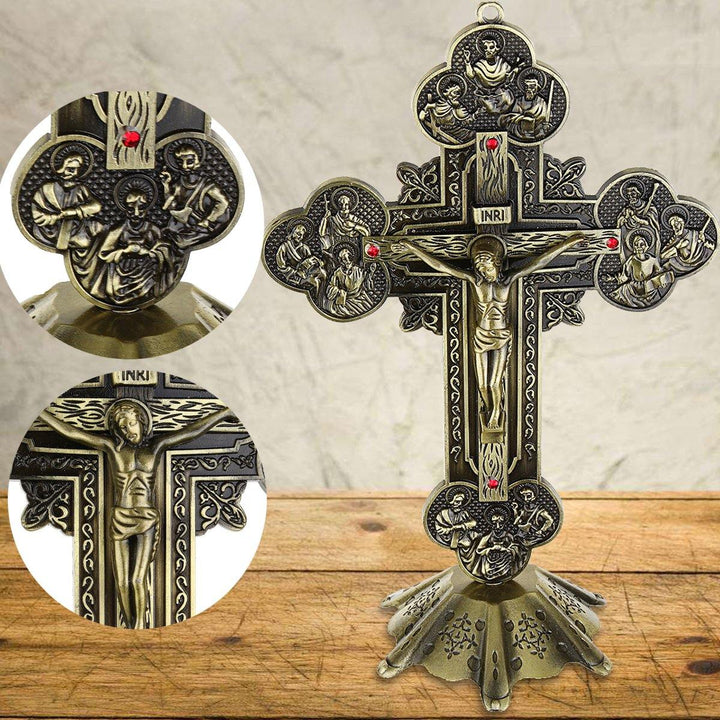 10" Antique Jesus INRI Catholic Altar Standing Religious Crucifix Cross Decorations with Base