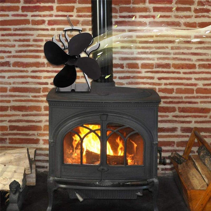 4 Blade Eco-friendly Black Stove Fan Low Noise Home Fireplace Fan Efficient Heat Distribution