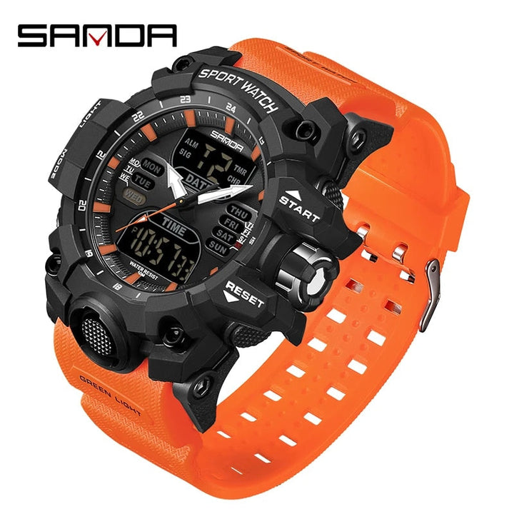 Dual Display Sports Watch for Men - Waterproof, Shock Resistant with Multi-Function Digital Display